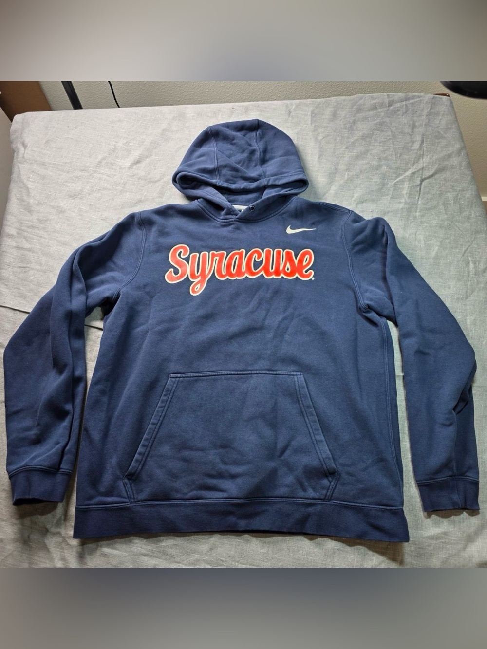 Nike Syracuse Orange Mens Large Navy Blue Script Fleece Hoodie Sweatshirt NCAA
